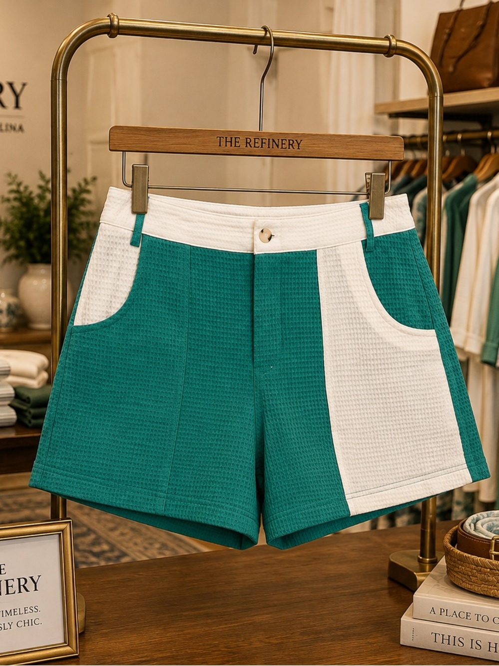 TIMING - Teal and White Colorblock Women's Shorts NWT